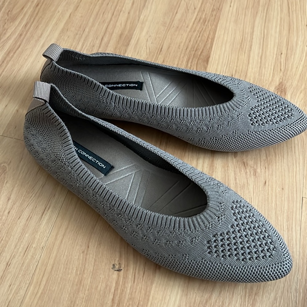 Never used- French connection- size 6 washable flats in taupe